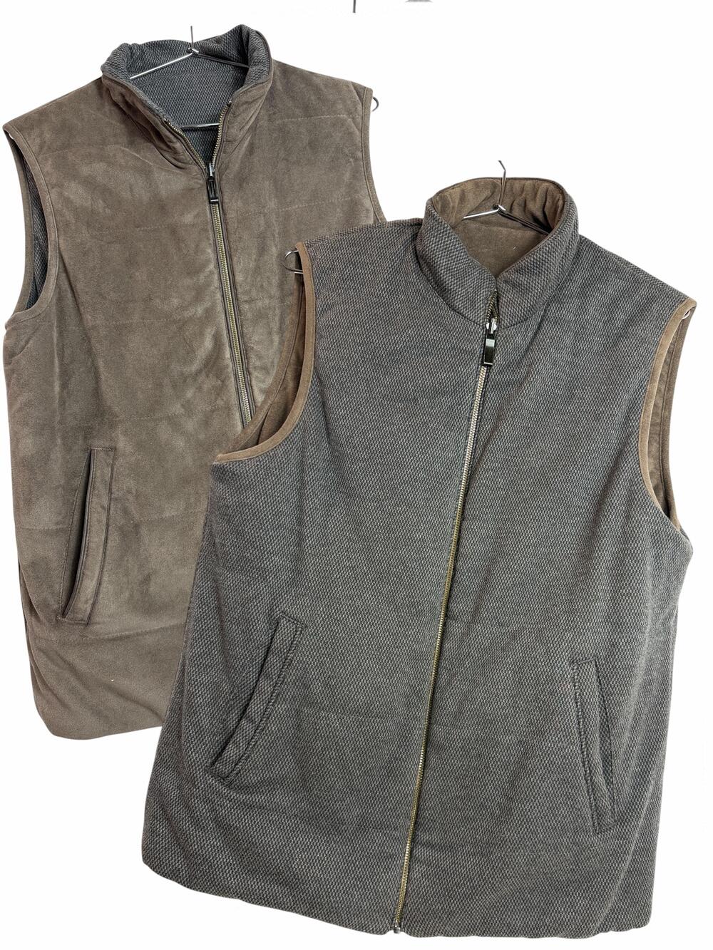 Johnston & Murphy Vest Mens Medium Brown Reversible Quilted Check Zip Pockets